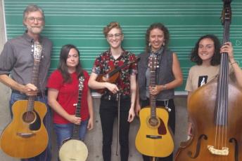 Phil Jamison, Rachel Dunaway, Willow Dillon, Trinity Esola and Maggie Hollar make the band, The Riverbenders.