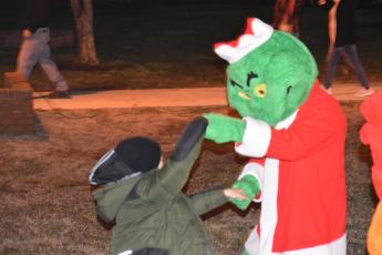 (Becky Long • Clay County Progress) We won’t get to dance in the streets with the Grinch this year, but he will return to the Hayesville square in December 2021.