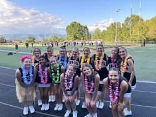 Hayesville varsity cheerleaders, front from left, Delaney English, Paula Huerta, Katelynn Smith, Olivia, Ware, Madison McGuffee and Aleena Chastain.Back row from left: Lexi Coffey, Angelina, Simonds, Kyleigh Upegui, Madison Sullivan, Layla Parker, Caydence Sims,  Olivia Free and Alexia Fields celebrate their first home game.