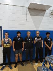 Competing at the King of the Mountain tournament are, from left, Robert Manning, third place; Reyland Martinez, first place; Andrew Reynolds, first place; Caden Gordon second place and Raul Rivera-Prieto, third place.