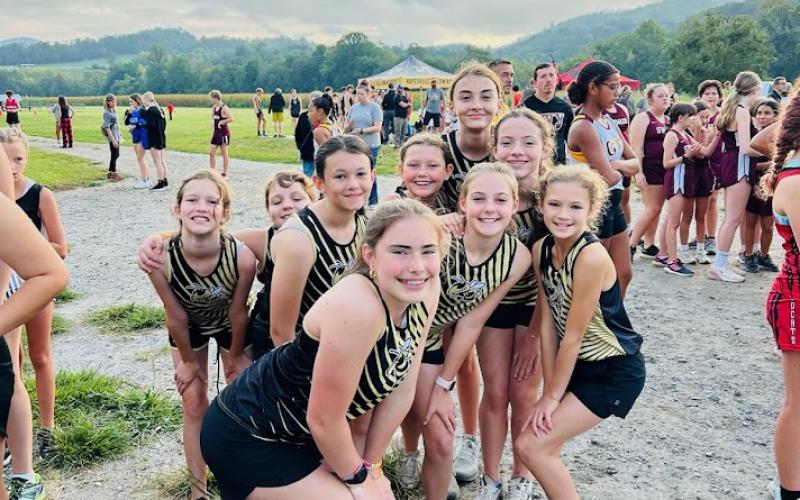 Hayesville Middle School girls team prior to the start of their race.